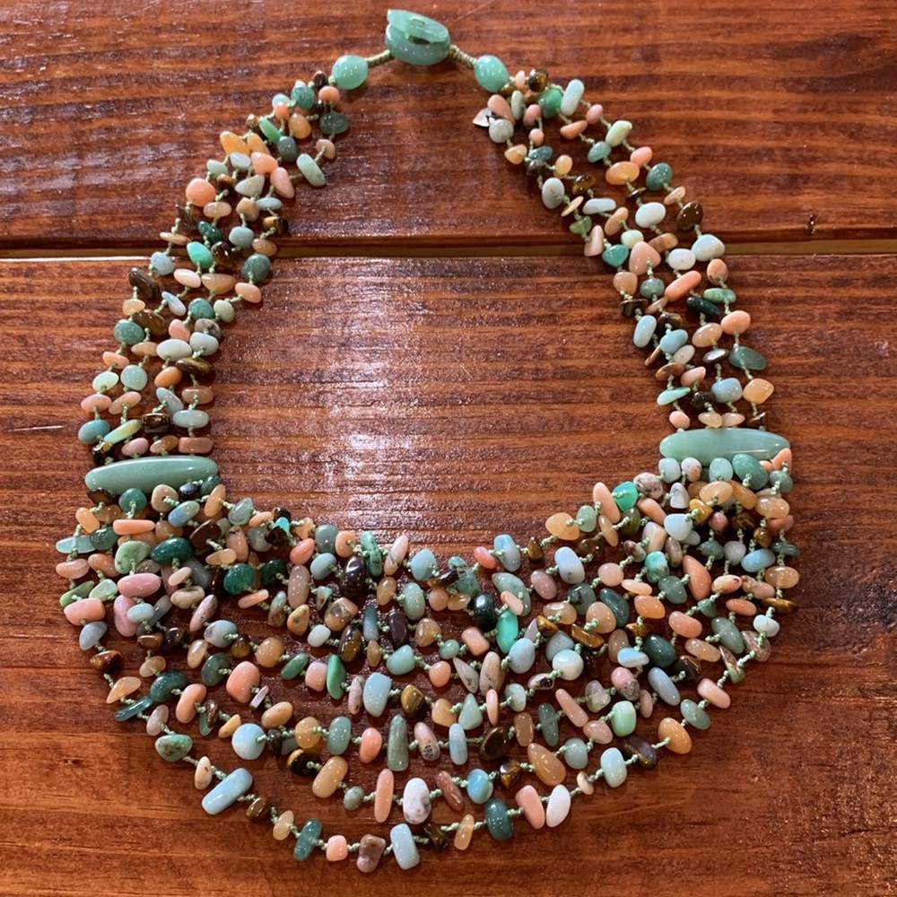 Vintage Jay King Necklace Green Quartz Agate Nugget Multi-strand Chunky …
